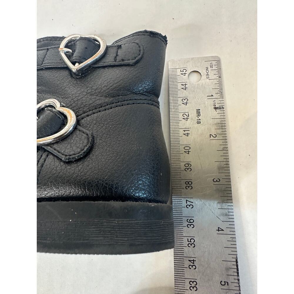 Black Silver Size 8 Kids Girls Lil Natalie Heart Buckled Moto Ankle Boot Bootie - Picture 10 of 11